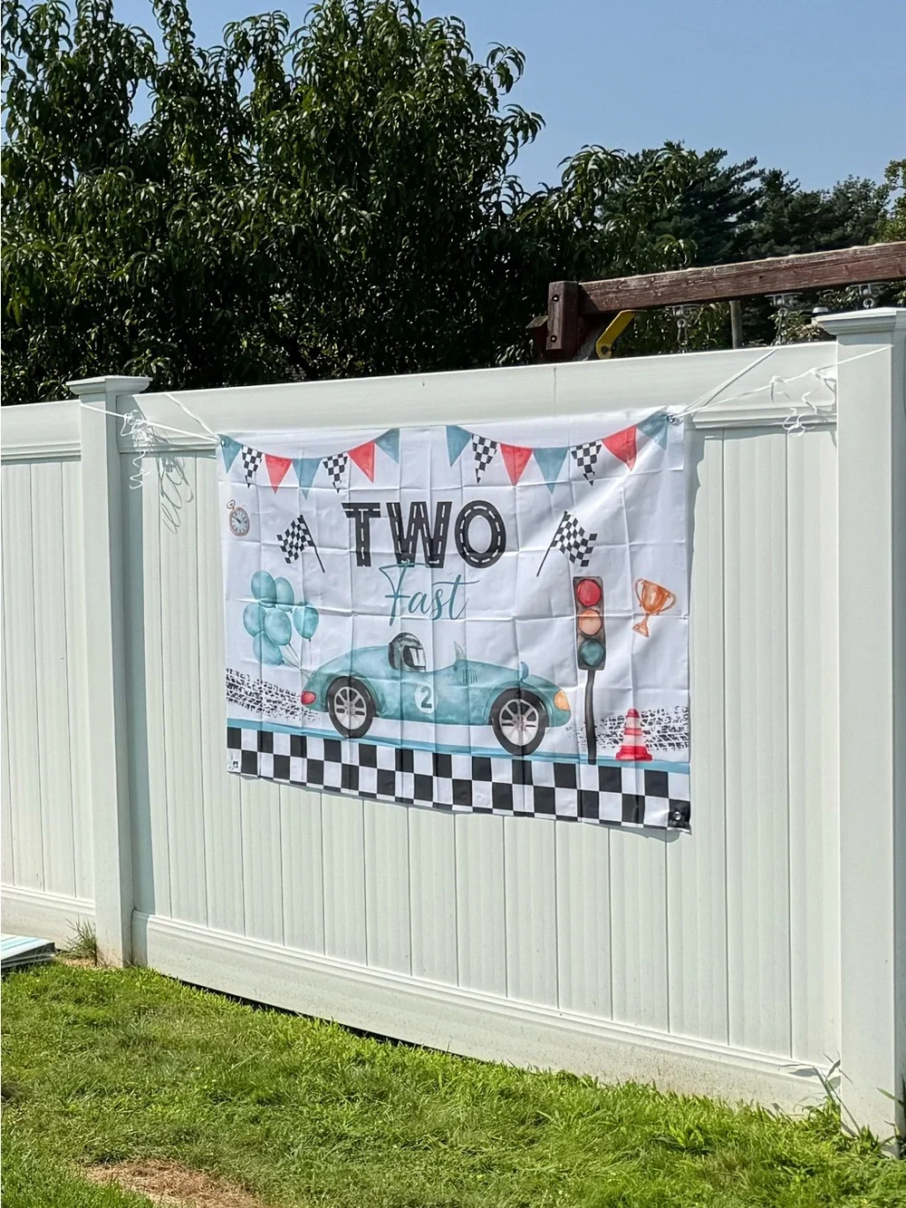 Race Car Birthday Party Decorations Kit in Black, White & Aqua